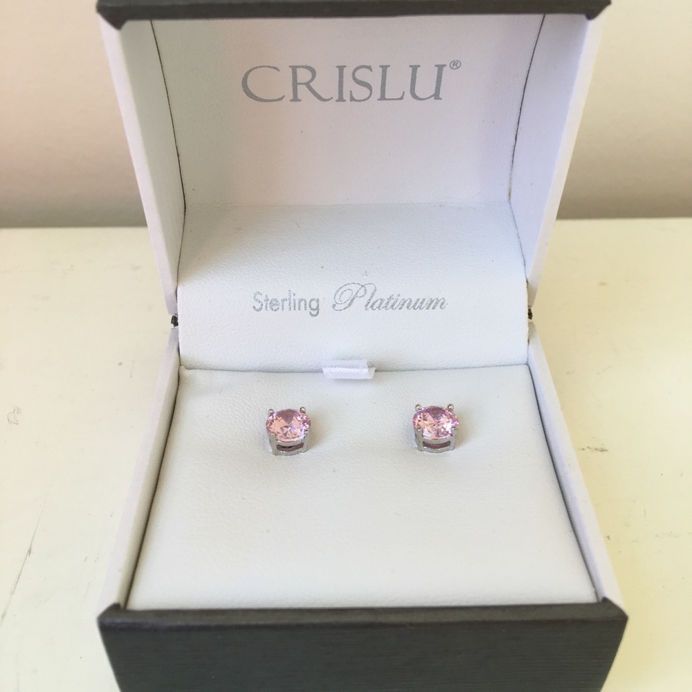 Crislu Round Pink Cubic Zirconia Stud Earrings